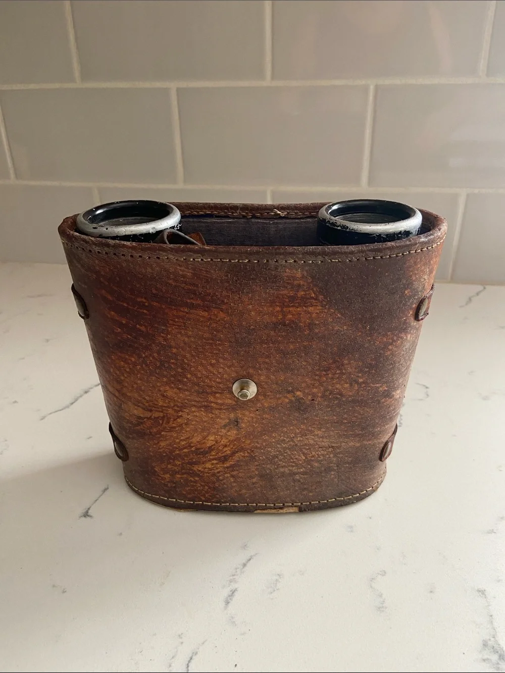 Vintage Skyline Schneider 7x35 Binoculars Germany Leather Case Working